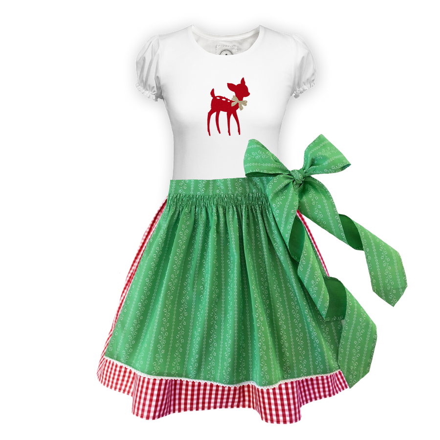 Teenager Dirndl Rock rot Karo Schuerze Ranke gruen