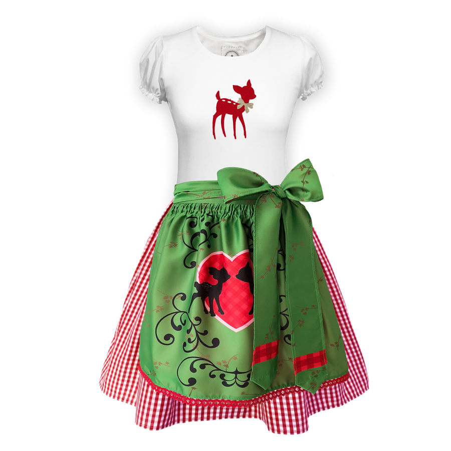 Teenager Dirndl Rock rot Karo Schuerze Seide gruen DameShirt Bambi