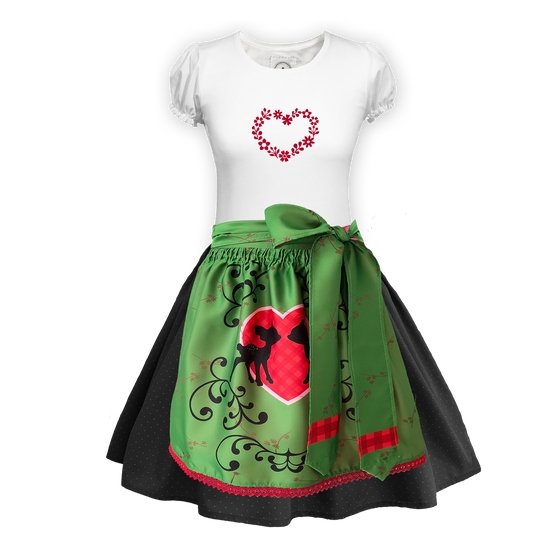 Teenager Dirndl Rock schwarz Tupfen Schuerze Seide gruen Shirt Bambi