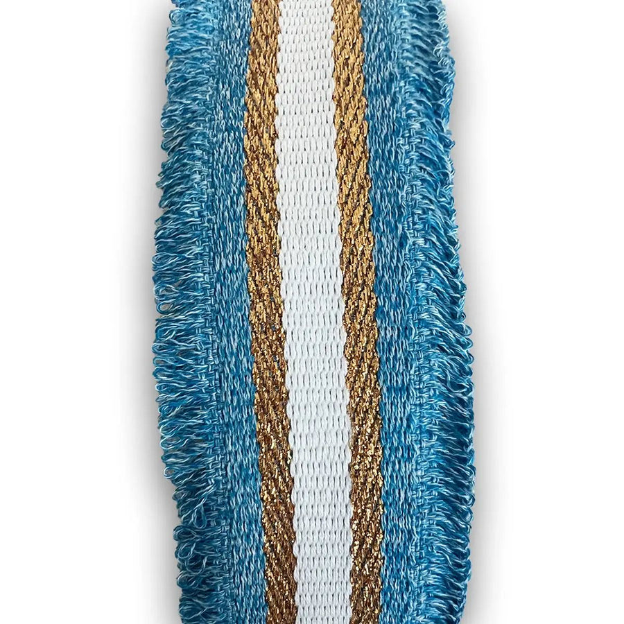 Web Stoffguertel Dirndl belt weiss gold hellblau.