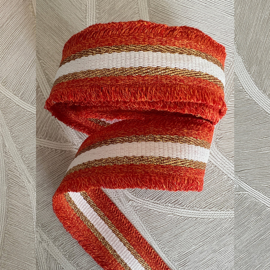 Web Stoffguertel Dirndl belt weiss gold orange