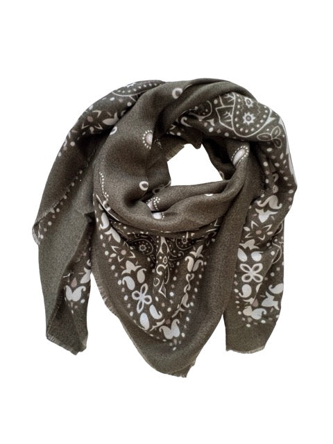 Wolltuch Paisly Bandana gross olivgruen