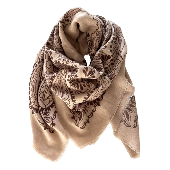 Wolltuch Paisly Bandana gross beige braun.