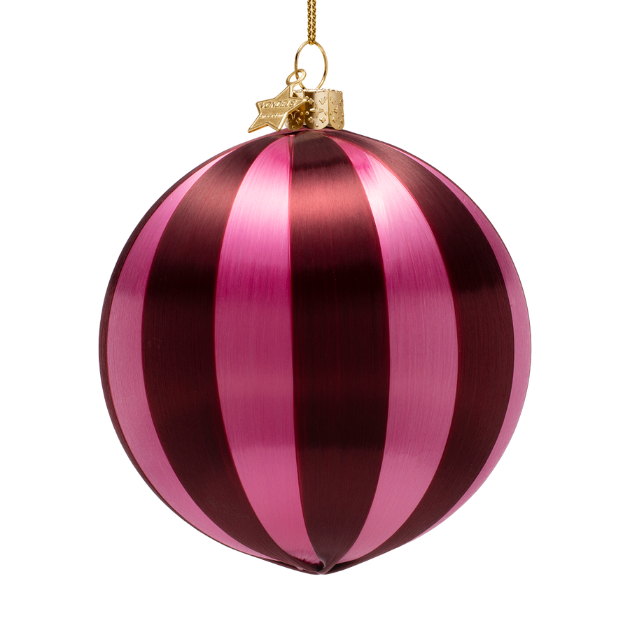 Vondels Christbaumkugeln, Streifen burgunder-rosa