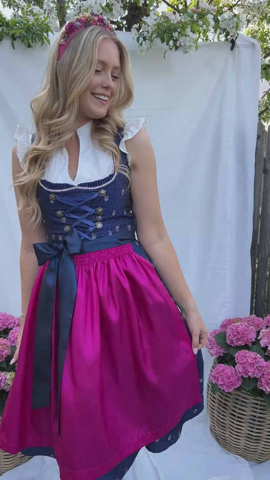 Dirndlschürze Taft pink - blaue Bänder