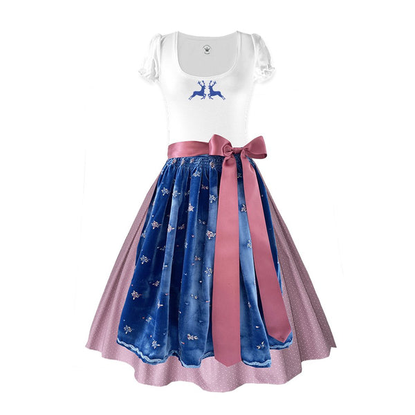 Damen Dirndl Azurblau rosa