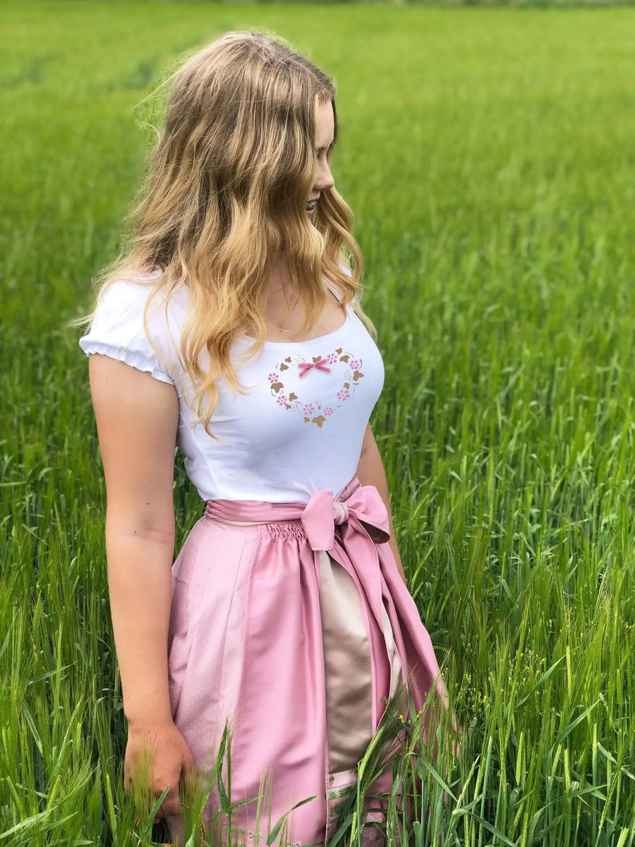 Damen Dirndl Rosenschimmer Märchenwerkstatt Damen Dirndl ohne Mieder mit T-Shirt , Rock &amp; Schürze