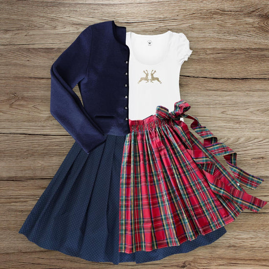 Damen Dirndl Taft Karo Märchenwerkstatt Damen Dirndl ohne Mieder mit T-Shirt , Rock &amp; Schürze